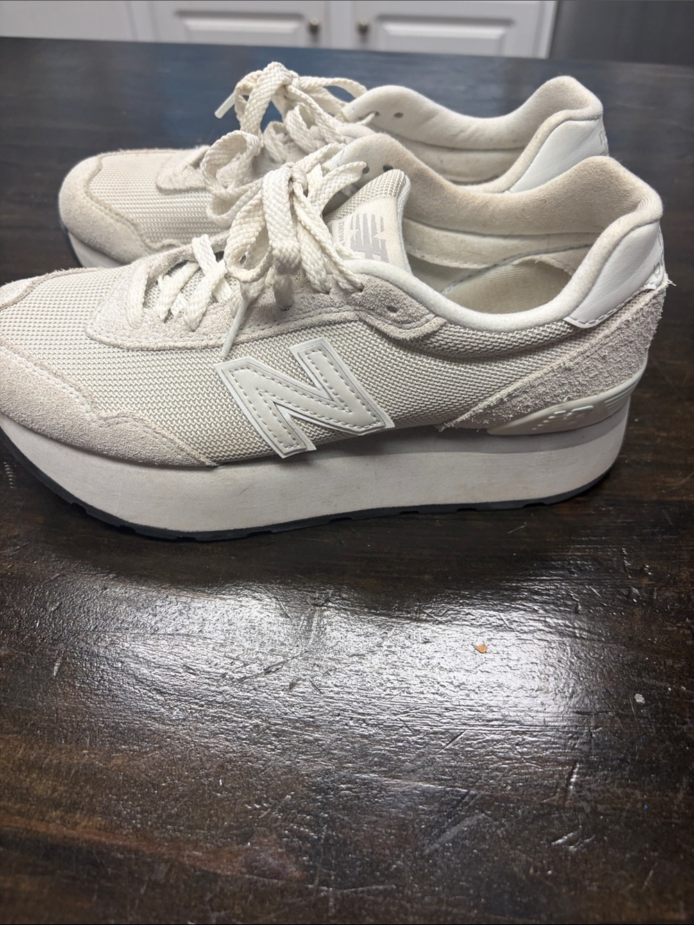 New Balance Women's Cream Platform Lace-Up Sneakers